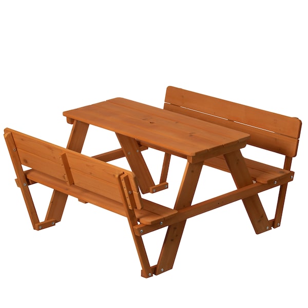 Gardenised Kids Picnic Table, Stained, Chinese Fir Wood, 19.7 in H Overall QI004615 - main